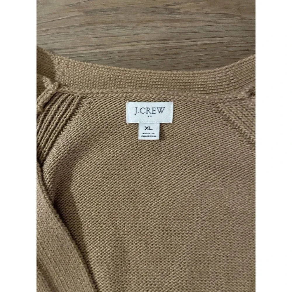 J.CREW Women's XL Brown Knit V-Neck Button Front Raglan Long Sleeve Cardigan